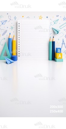 Tło fotograficzne „Szkolna Kartka z Zeszytu i Kolorowe Przybory” | 4250